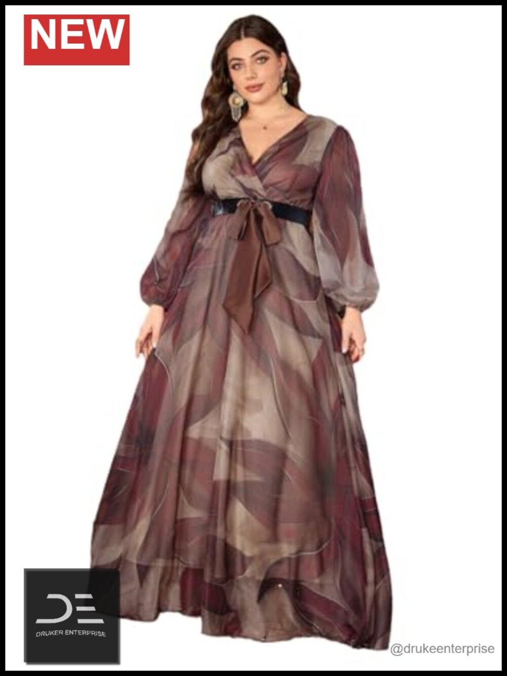 Plus Size Maxi Dress Long Sleeve V Neck Floral Tiered Swing Vacation